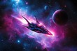© Thanyarat - Sci-fi cover design, with a glowing spacecraft flying through a nebula, surrounded by stars and distant planets