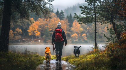 Outdoor with dogs in the nature by a lake, Canada