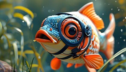 Charming Cartoon Carp in Playful Mask Showcasing Detailed Animation Style