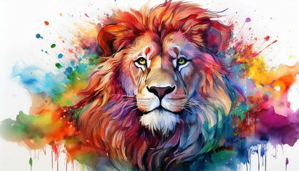  Lion watercolor on white background abstract