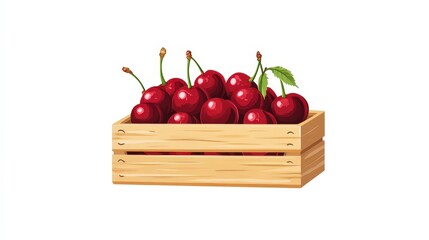 Wall Mural - Minimalist Wooden Box with Cherries Vector Illustration