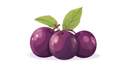 Wall Mural - Minimalist Vector Plums Illustration on White Background with Copy Space