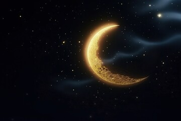 Sticker - Crescent Moon and Stars in Night Sky