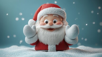 render santa claus hands in re sleeves with white gloves hol blank boar black mobile device wireless gadget funny cartoon character christmas clip art isolate on blue background