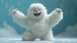 © Natalia - render white hairy yeti coquette dancing furry bigfoot cartoon character funny monster isolate on mint blue backgroun active pose