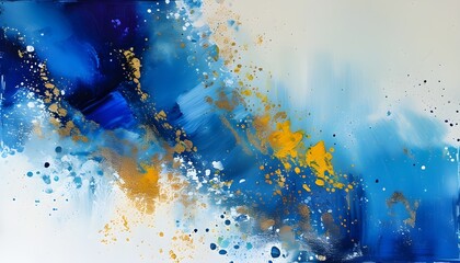 Canvas Print - Vibrant Blue Abstract Acrylic Artwork with White Accents and Watercolor Textures