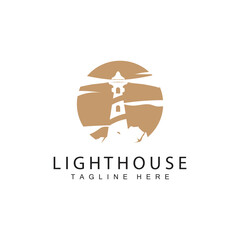 Lighthouse logo beacon tower ship signal simple beach port design template