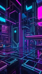 Wall Mural - geometric minimal trendy illustration fi neon sci abstract colors cyberpunk digital 3d background ba