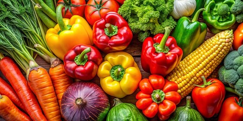 Wall Mural - Vibrant red, yellow, green, and orange vegetables with a central green stalk