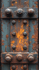 Canvas Print - Rusty metal surface with bolts and peeling paint.