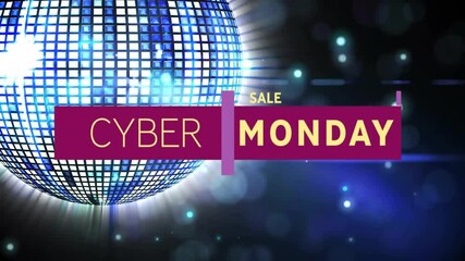 Sticker - Cyber Monday sale text animation over glowing disco ball background