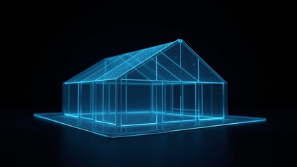 Poster - architectural hologram background with neon blue stripes