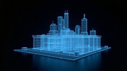 Poster - Architectural hologram with neon blue stripes isolated on black background