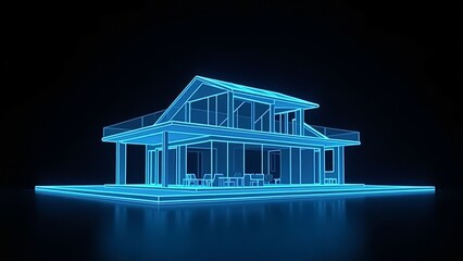 Poster - housing hologram with neon blue stripes isolated on black background