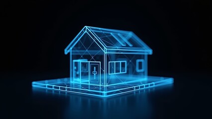 Poster - architectural hologram with neon blue stripes