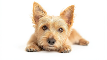 Wall Mural - yorkshire terrier puppy on white, portrait of a white dog, portrait of a dog, cute dog isolated on white, animal photography