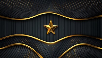 Wall Mural - Abstract Black and Gold Background with a Golden Star