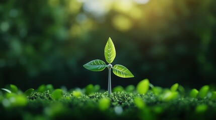 A vibrant sprout emerging from lush green ground, symbolizing growth and renewal in nature's beauty and tranquility.