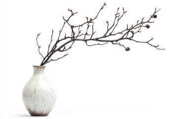 tree branch in vase decor on solid white background, single object