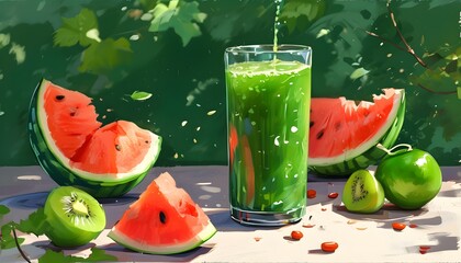 Refreshing watermelon juice illustration showcasing summers delightful and cooling fruit delicacies