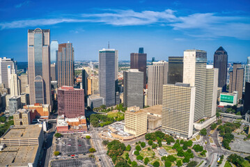 aerial view of dallas, texas skyline during the summer