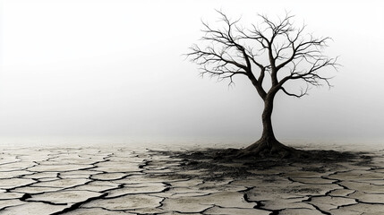 barren desert landscape showcases parched earth under a vast sky, symbolizing desolation and endurance. The cracked soil reflects the harshness of nature and the beauty of resilience