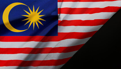 waving Malaysia flag, fabric texture, with copy space area