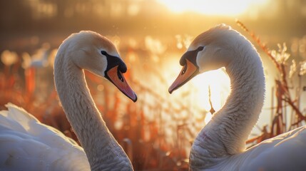 Wall Mural - Swans and a greasy swan positioned next to each other