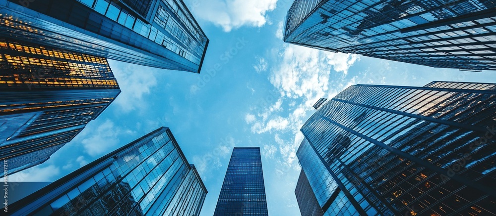 Low Angle shot of Upward View of Modern Skyscrapers. City Buildings ...