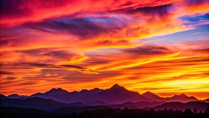 Wall Mural - vibrant sunset casting pink and orange hues over a silhouette of mountains, mountain, sunset, vibran