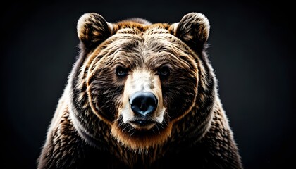 Wall Mural - Majestic Eurasian Brown Bear Portrait Captured Against a Dark Backdrop