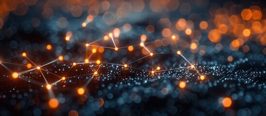 Wall Mural - Abstract Network with Glowing Orange and Blue Lights