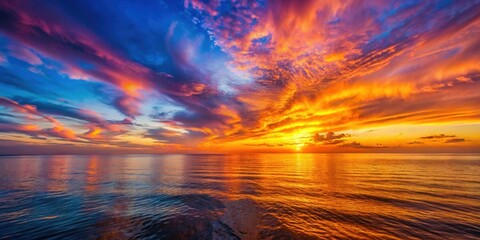 Wall Mural - dramatic colorful sunset sky reflecting over the serene mediterranean sea , sunset, sky, colorful, d