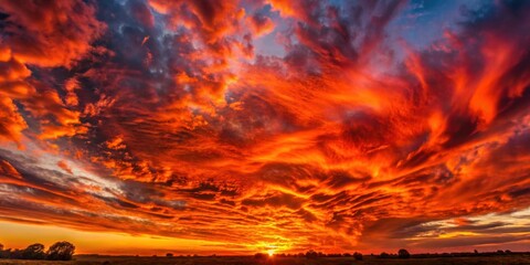 Wall Mural - sunset sky panorama with red burning clouds, sunset, sky panorama, red clouds, burning clouds