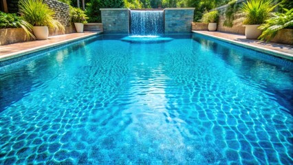 Clear blue pool with a flowing water feature, tranquil, serene, relaxing, crystal clear, aquatic, vacation, destination