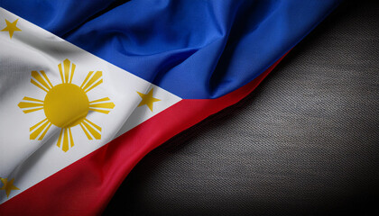 waving philippines flag, fabric texture, with copy space area