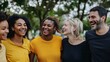 © Sasint - A group of friends from different ethnicities and abilities laughing together at a park, showcasing genuine connection and inclusion