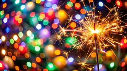 Exciting Christmas sparkler with colorful sparkles and lights, festive, celebration, holiday, glowing, decoration, bright