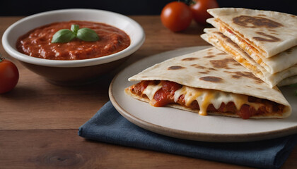 Wall Mural - pizza quesadilla with tomato sauce,and cheese.