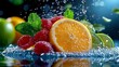 © Nuntapuk - Fresh Fruits and Mint with Water Splash Effect