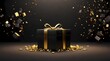 © mim232 - 3D gift box in black and gold a dark background. Perfect for Black Friday promotions, design and elegant sale events.