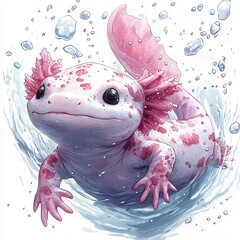 Cute Axolotl Swimming in Clear Water