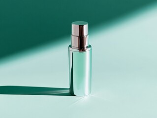 Poster - Silver Bottle on Green Background.