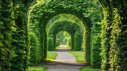 Green garden arches and path, France