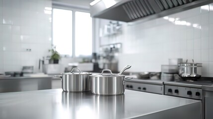 Two Shiny Pots On A Stainless Steel Countertop In A Kitchen