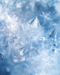 Poster - Chilling Ice Element Wallpaper with Crystalline Formations, Frost Patterns, and Snowflakes in a Cold and Serene Atmosphere