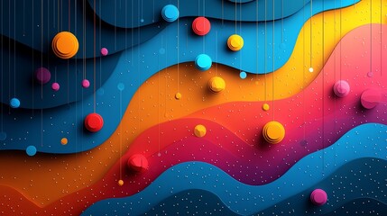 Wall Mural - Abstract Colorful Waves with Floating Spheres Background