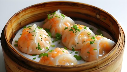 Wall Mural - Savory shrimp dumplings in vibrant Chinese cuisine