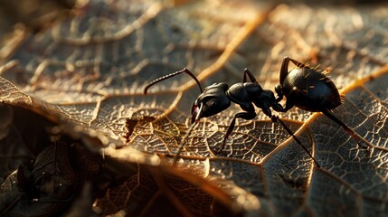 Wall Mural - Black Ant on Leaf