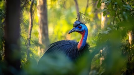 Canvas Print - A close-up of a cassowary in a lush, green environment.